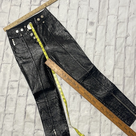 Alexander Wang Leather Pants Zipper Ankle Silvertone Disk Snaps 5-Pocket Style - Picture 12 of 14